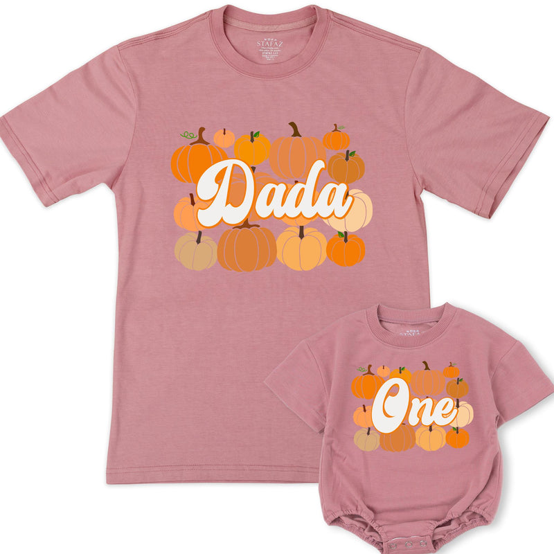Custom Pumpkin 1st Birthday Matching Family Shirts, Retro Fall Dada Mama Mini Outfit, Soft Cotton Baby Toddler Kids NB–2XL Tee
