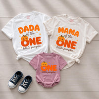 Custom Pumpkin Family Matching Shirts for Baby's First Birthday, Soft Cotton Romper & Tees with 'One Little Pumpkin' Design