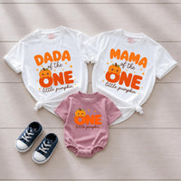 Custom Pumpkin Family Matching Shirts for Baby's First Birthday, Soft Cotton Romper & Tees with 'One Little Pumpkin' Design