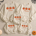 Custom Pumpkin Family Matching Sweatshirt & Baby Romper for Fall, Soft Cotton Long Sleeve for Mom, Dad, Kids & Baby, Personalized Name