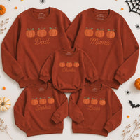 Custom Pumpkin Family Matching Sweatshirt & Baby Romper for Fall, Soft Cotton Long Sleeve for Mom, Dad, Kids & Baby, Personalized Name