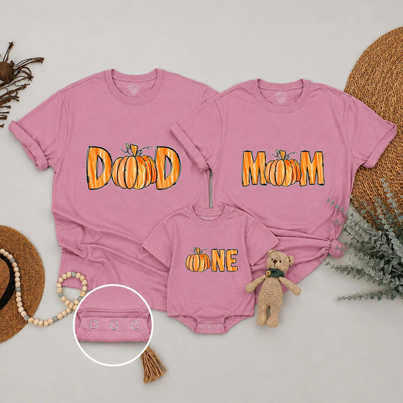 Custom Pumpkin First Birthday Matching Family Shirts for Mom Dad Baby, Soft Cotton Fall Outfit with Vibrant Print for Milestone Celebration