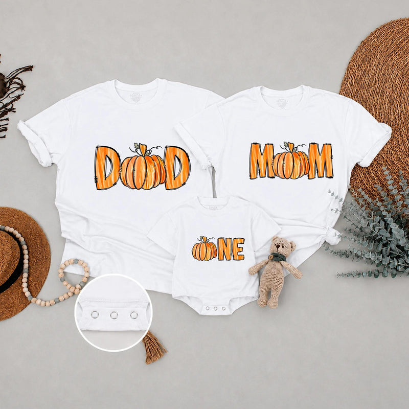 Custom Pumpkin First Birthday Matching Family Shirts for Mom Dad Baby, Soft Cotton Fall Outfit with Vibrant Print for Milestone Celebration