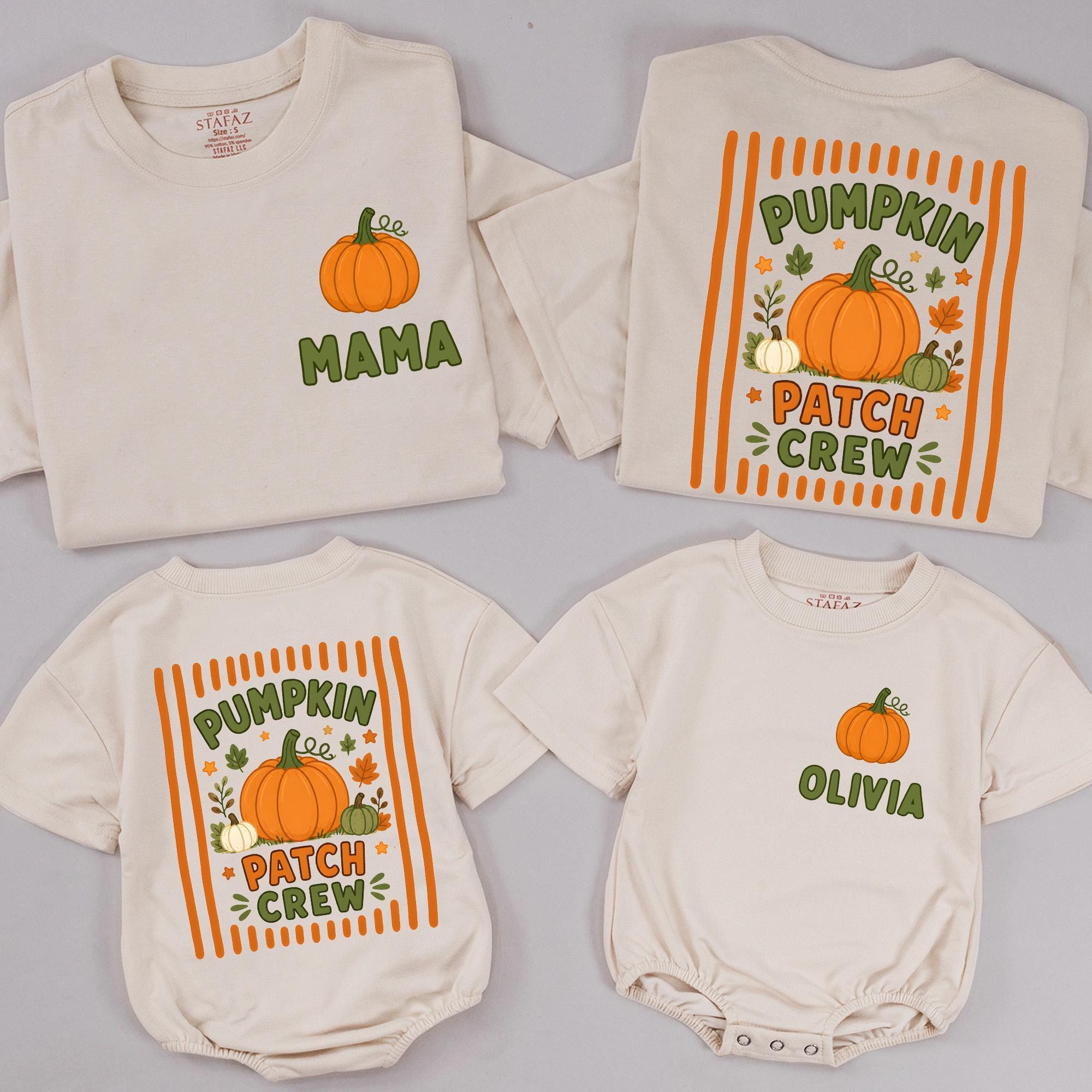 Custom Pumpkin Patch Crew Matching Family Shirts - Personalized Baby Romper, Toddler Tee, Mom & Dad Fall Outfit in Soft Cotton