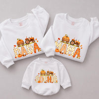 Custom Pumpkin Tractor Matching Family Sweatshirts for Fall, Personalized Thanksgiving Outfits for Baby, Kids, Mom, Dad, Soft Cotton Crewneck