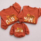 Custom Pumpkin Tractor Matching Family Sweatshirts for Fall, Personalized Thanksgiving Outfits for Baby, Kids, Mom, Dad, Soft Cotton Crewneck