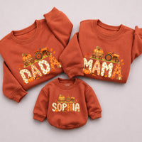 Custom Pumpkin Tractor Matching Family Sweatshirts for Fall, Personalized Thanksgiving Outfits for Baby, Kids, Mom, Dad, Soft Cotton Crewneck