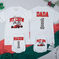 Custom Race Car Pit Crew Family Matching Outfits for 1st Birthday, Soft Cotton Romper, Kids' Tee & Adult T-Shirt, Perfect for Celebrations