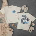 Custom Race Car Toddler Birthday Shirt with Checkered Flag Artwork, Matching Family Outfit for 2nd Birthday Boy, Soft Cotton Tee