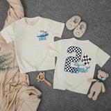 Custom Race Car Toddler Birthday Shirt with Checkered Flag Artwork, Matching Family Outfit for 2nd Birthday Boy, Soft Cotton Tee