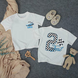 Custom Race Car Toddler Birthday Shirt with Checkered Flag Artwork, Matching Family Outfit for 2nd Birthday Boy, Soft Cotton Tee