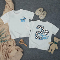 Custom Race Car Toddler Birthday Shirt with Checkered Flag Artwork, Matching Family Outfit for 2nd Birthday Boy, Soft Cotton Tee