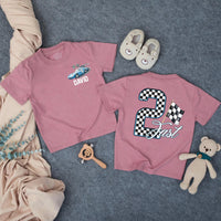 Custom Race Car Toddler Birthday Shirt with Checkered Flag Artwork, Matching Family Outfit for 2nd Birthday Boy, Soft Cotton Tee