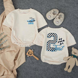 Custom Race Car Toddler Birthday Shirt with Checkered Flag Artwork, Matching Family Outfit for 2nd Birthday Boy, Soft Cotton Tee
