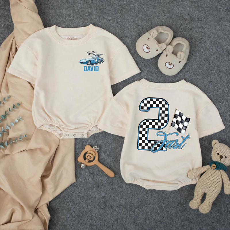 Custom Race Car Toddler Birthday Shirt with Checkered Flag Artwork, Matching Family Outfit for 2nd Birthday Boy, Soft Cotton Tee