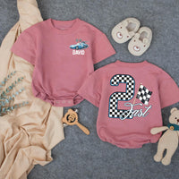 Custom Race Car Toddler Birthday Shirt with Checkered Flag Artwork, Matching Family Outfit for 2nd Birthday Boy, Soft Cotton Tee