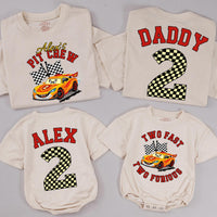 Custom Racing 2nd Birthday Matching Family Shirts with Two Fast Two Furious Design, Toddler and Parent Tees, Soft Cotton Outfits for Parties
