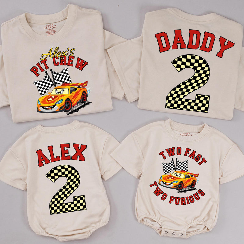 Custom Racing 2nd Birthday Matching Family Shirts with Two Fast Two Furious Design, Toddler and Parent Tees, Soft Cotton Outfits for Parties