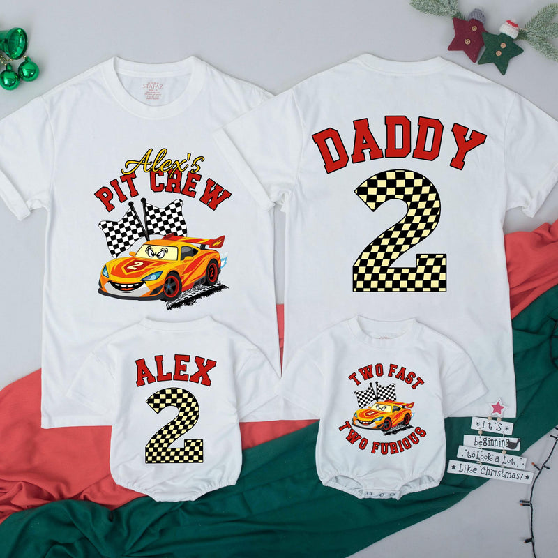 Custom Racing 2nd Birthday Matching Family Shirts with Two Fast Two Furious Design, Toddler and Parent Tees, Soft Cotton Outfits for Parties
