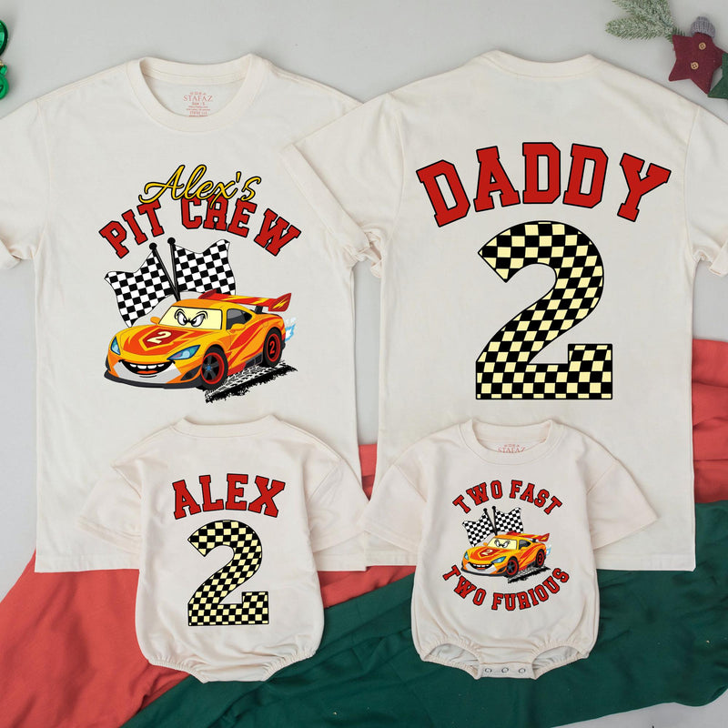 Custom Racing 2nd Birthday Matching Family Shirts with Two Fast Two Furious Design, Toddler and Parent Tees, Soft Cotton Outfits for Parties