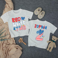 Custom Red White and Two Birthday Girl Shirt with Name, Toddler Patriotic 4th of July Outfit, Matching Family Tee, Soft Cotton Design