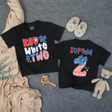 Custom Red White and Two Birthday Girl Shirt with Name, Toddler Patriotic 4th of July Outfit, Matching Family Tee, Soft Cotton Design