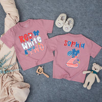 Custom Red White and Two Birthday Girl Shirt with Name, Toddler Patriotic 4th of July Outfit, Matching Family Tee, Soft Cotton Design