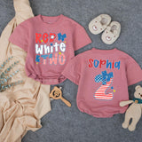 Custom Red White and Two Birthday Girl Shirt with Name, Toddler Patriotic 4th of July Outfit, Matching Family Tee, Soft Cotton Design