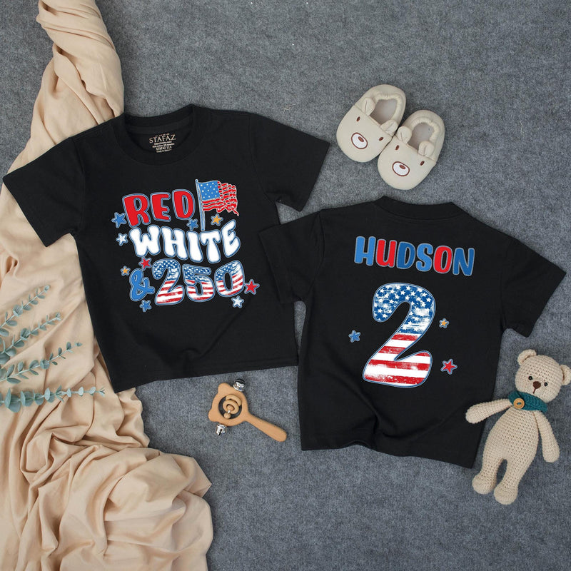 Custom Red White & Two Birthday Shirt for Kids, Matching Family Patriotic Tee with Name & Age, Soft Cotton 4th of July Toddler Outfit