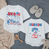 Custom Red White & Two Birthday Shirt for Kids, Matching Family Patriotic Tee with Name & Age, Soft Cotton 4th of July Toddler Outfit