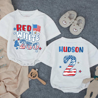 Custom Red White & Two Birthday Shirt for Kids, Matching Family Patriotic Tee with Name & Age, Soft Cotton 4th of July Toddler Outfit