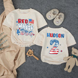 Custom Red White & Two Birthday Shirt for Kids, Matching Family Patriotic Tee with Name & Age, Soft Cotton 4th of July Toddler Outfit
