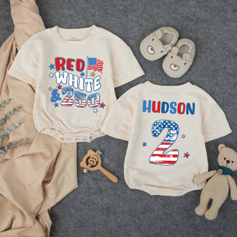 Custom Red White & Two Birthday Shirt for Kids, Matching Family Patriotic Tee with Name & Age, Soft Cotton 4th of July Toddler Outfit