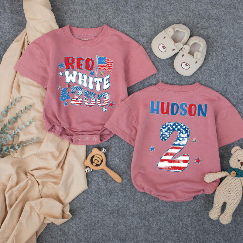 Custom Red White & Two Birthday Shirt for Kids, Matching Family Patriotic Tee with Name & Age, Soft Cotton 4th of July Toddler Outfit
