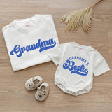 Custom Retro Blue Grandma Shirt & Baby Bodysuit Set, Groovy Matching Outfit for Grandma and Baby, Soft Cotton Tee Perfect for Gifting