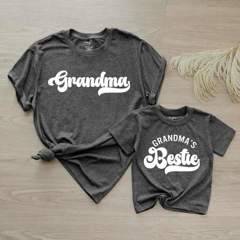 Custom Retro Blue Grandma Shirt & Baby Bodysuit Set, Groovy Matching Outfit for Grandma and Baby, Soft Cotton Tee Perfect for Gifting