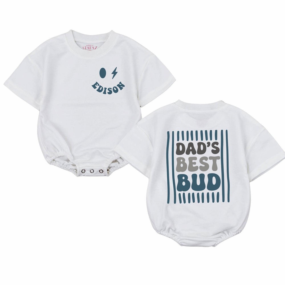 Custom Retro Dad's Best Bud Baby Romper Edison Smiley Face Outfit Perfect Newborn Gift for First Father's Day or Baby Shower Keepsake