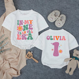 Custom Retro Groovy 'In My One Year Old Era' Baby Romper, 1st Birthday Outfit for Girls, Soft Cotton Bodysuit, Short & Long Sleeve Options