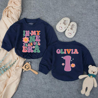 Custom Retro Groovy 'In My One Year Old Era' Baby Romper, 1st Birthday Outfit for Girls, Soft Cotton Bodysuit, Short & Long Sleeve Options