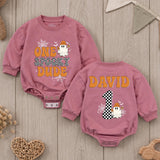 Custom Retro Halloween Baby Romper with Ghost & Checkered Number, One Spooky Dude Outfit for First Birthday, Soft Cotton Infant Bodysuit