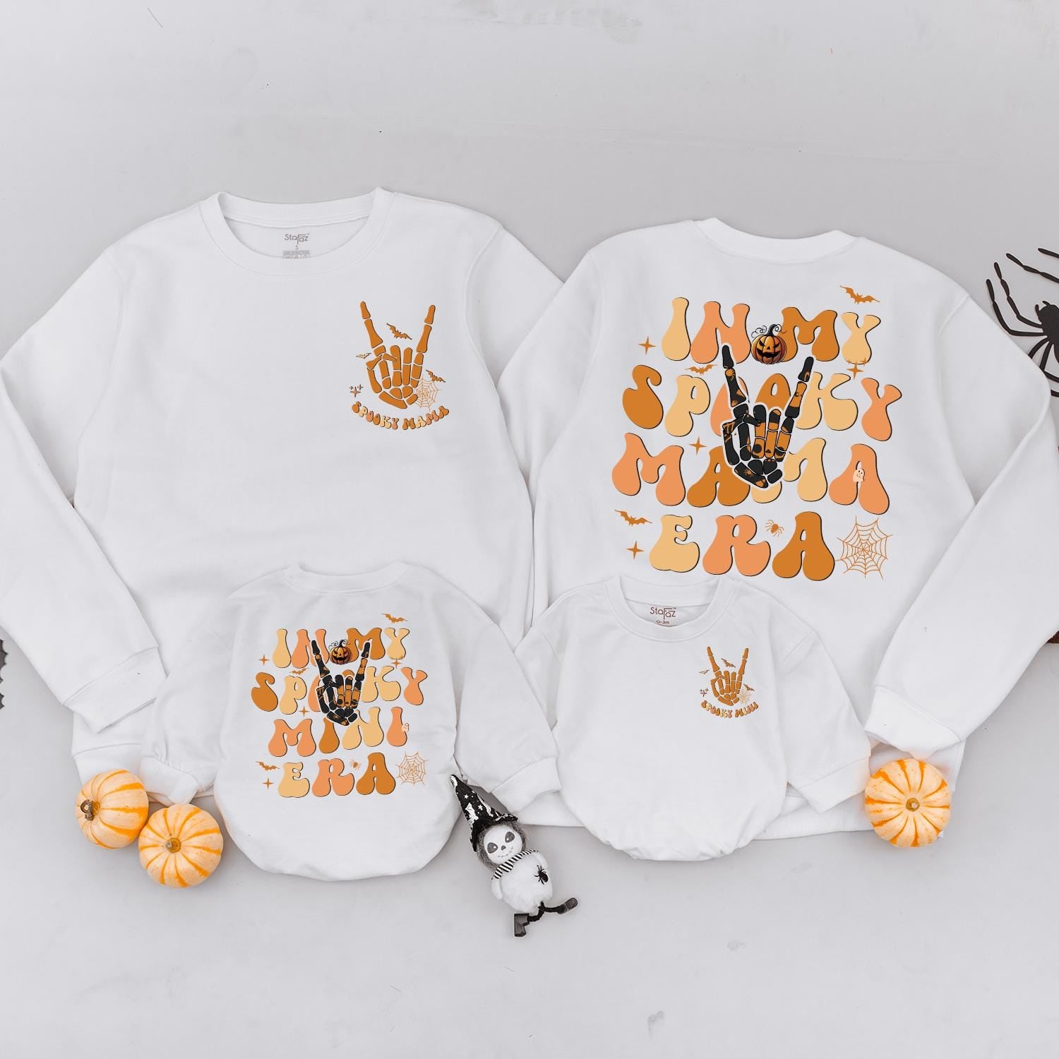 Custom Retro Halloween Spooky Mama Sweater with Skeleton Hand Design Matching Family Outfit Nostalgic Gift for Spooky Season Celebrations