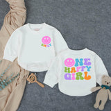Custom Retro One Happy Girl Birthday Outfit Toddler Romper with Smiley Face, Colorful 70s Bubble Design, Soft Cotton First Party Wear