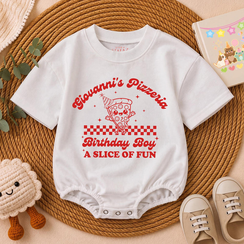 Custom Retro Pizza Birthday Outfit for Baby, Toddler, Kids & Adults, Soft Cotton Long Sleeve Romper & T-Shirt, Fun Family Party Wear