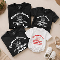 Custom Retro Pizza Birthday Outfit for Baby, Toddler, Kids & Adults, Soft Cotton Long Sleeve Romper & T-Shirt, Fun Family Party Wear