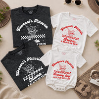 Custom Retro Pizza Birthday Outfit for Baby, Toddler, Kids & Adults, Soft Cotton Long Sleeve Romper & T-Shirt, Fun Family Party Wear