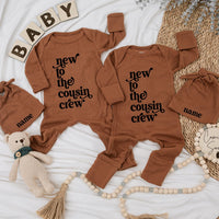 Custom Ribbed Baby Romper & Hat Set with 'New to the Cousin Crew' Print, Personalized Name, Soft Cotton, Newborn Coming Home Outfit