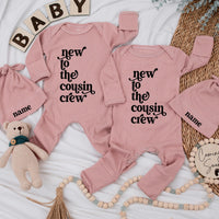 Custom Ribbed Baby Romper & Hat Set with 'New to the Cousin Crew' Print, Personalized Name, Soft Cotton, Newborn Coming Home Outfit