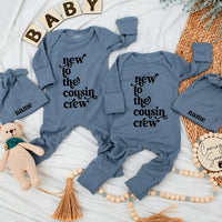 Custom Ribbed Baby Romper & Hat Set with 'New to the Cousin Crew' Print, Personalized Name, Soft Cotton, Newborn Coming Home Outfit