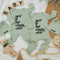Custom Ribbed Baby Romper & Hat Set with 'New to the Cousin Crew' Print, Personalized Name, Soft Cotton, Newborn Coming Home Outfit