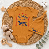 Custom Rookie of the Year Baby Boy Bodysuit & Hat Set, Baseball Theme Outfit for Newborn, Soft Cotton Baby Shower Gift, Coming Home Clothes